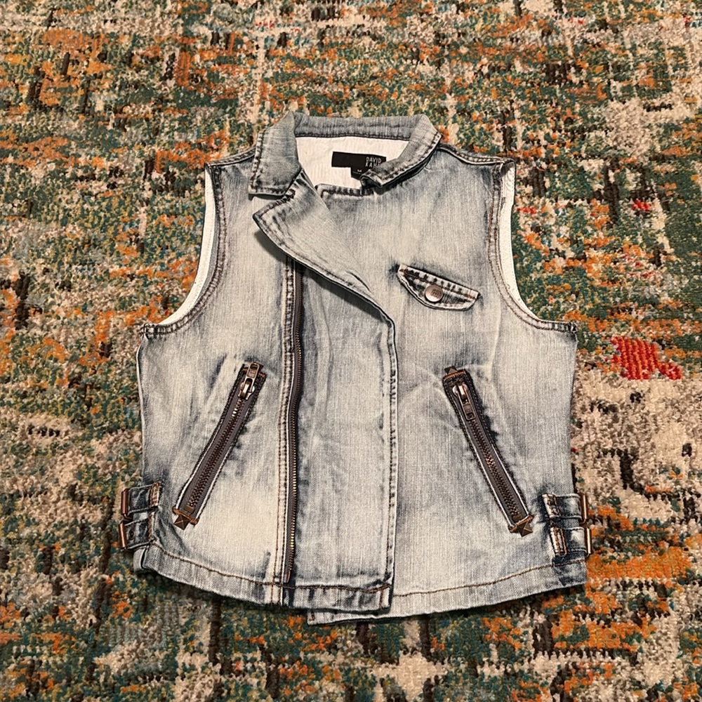 DAVID KAHN “Daphne” Denim Moto Vest, Size Medium